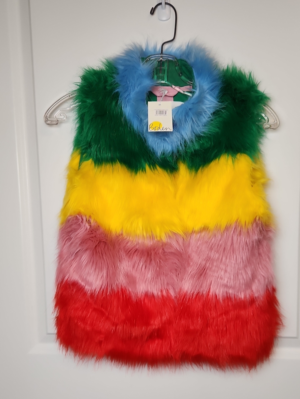 New Boden Multicolor Faux-Fur Snap Button Kids Vest  Size 7